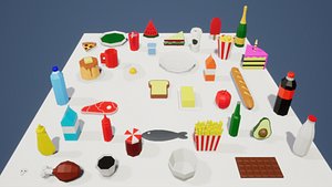 Pack 40 food items Low Poly 3D model