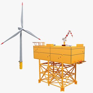 Wind Farm Turbine and Substation 3D model
