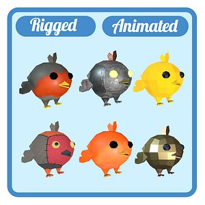 6 Cute Birds - Rigged / Animated