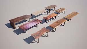 3D Organic Live Edge Wood Table Collection Furniture Pack Low-poly 3D model model