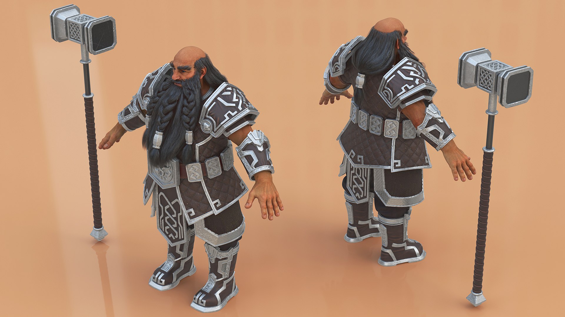 3D Armored Dwarf Warrior With Hammer - TurboSquid 2396723