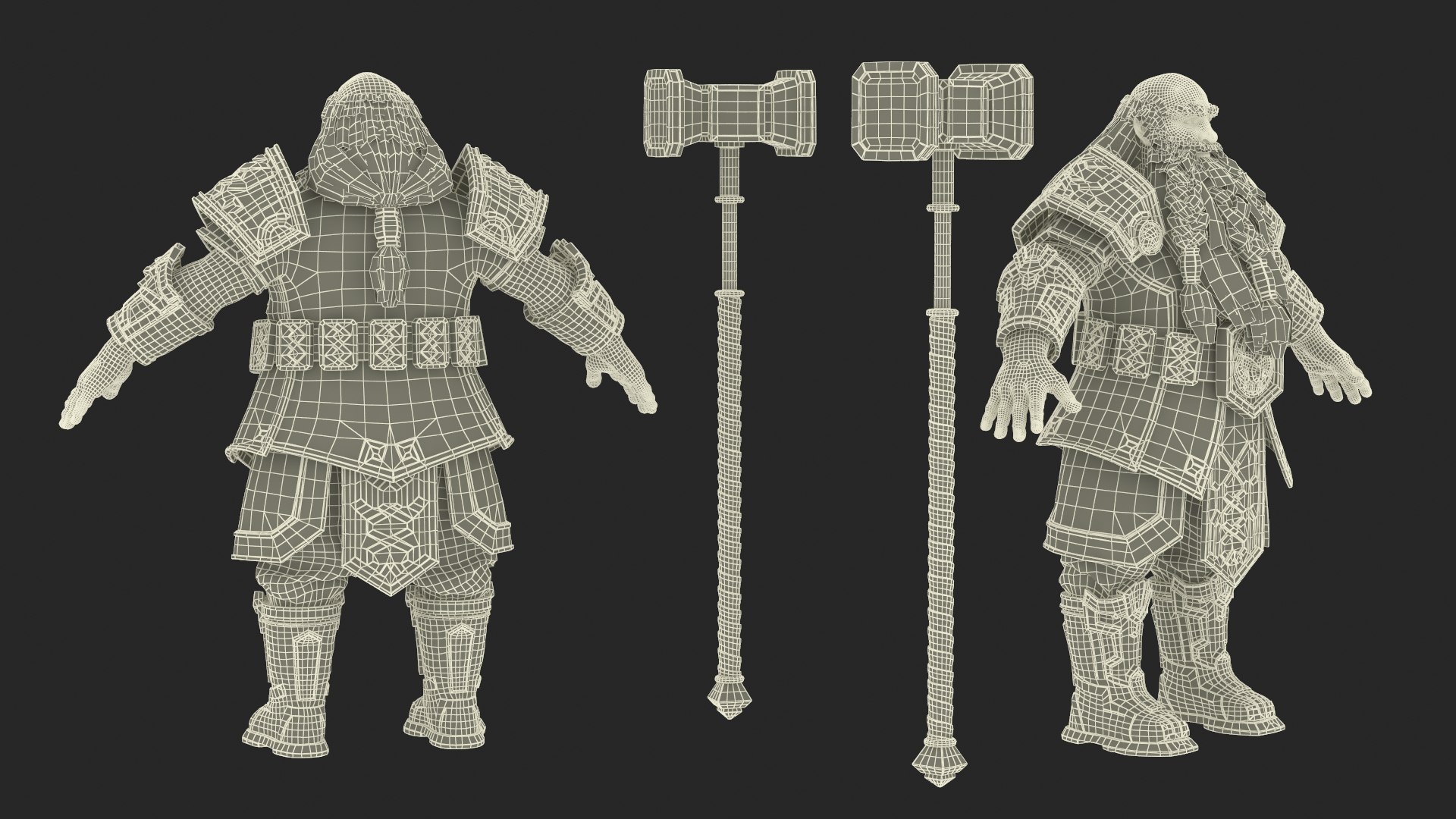 3D Armored Dwarf Warrior With Hammer - TurboSquid 2396723