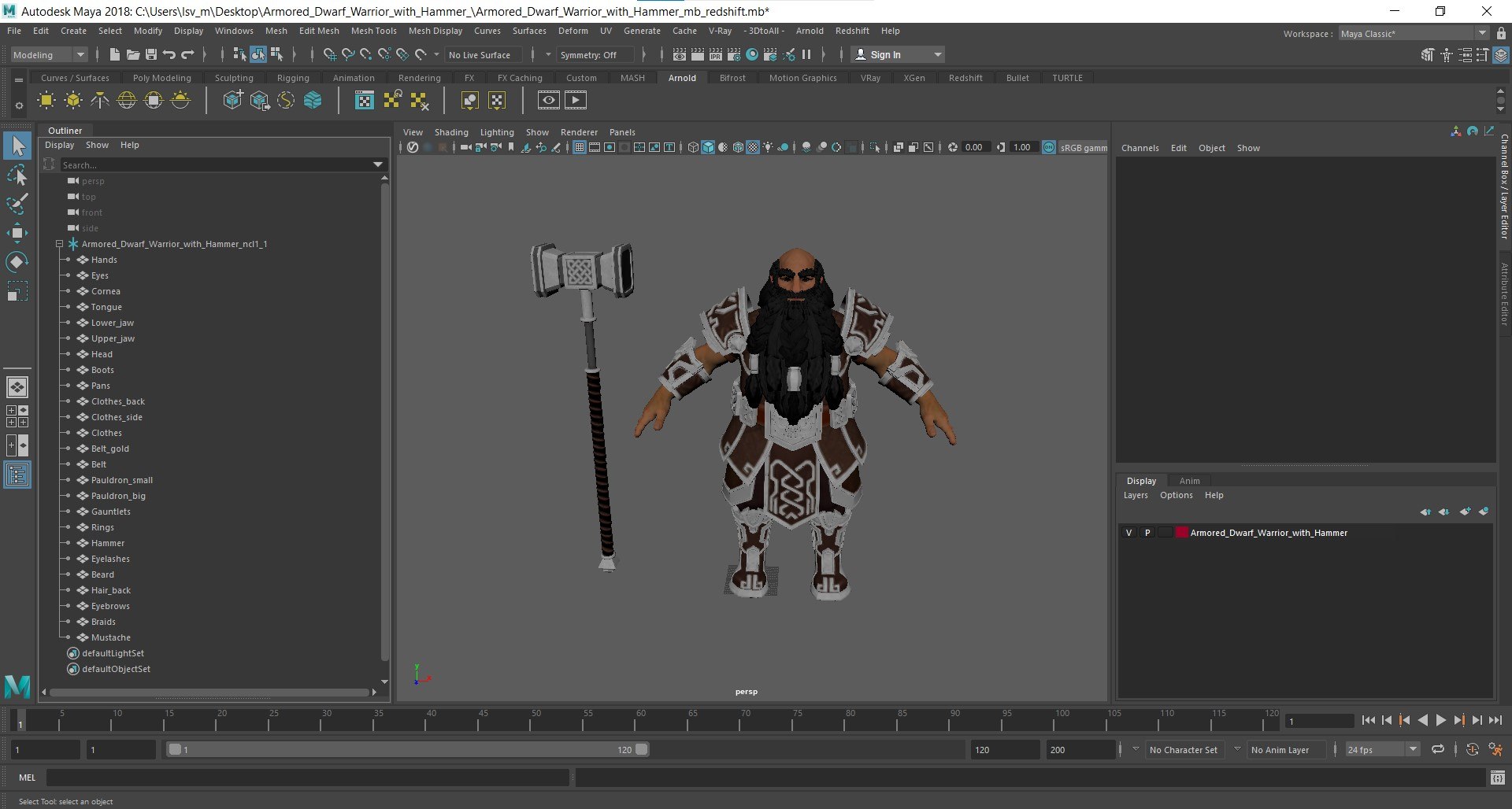 3D Armored Dwarf Warrior With Hammer - TurboSquid 2396723