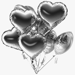 Heart Shaped Silver Balloon Bouquet 3D model