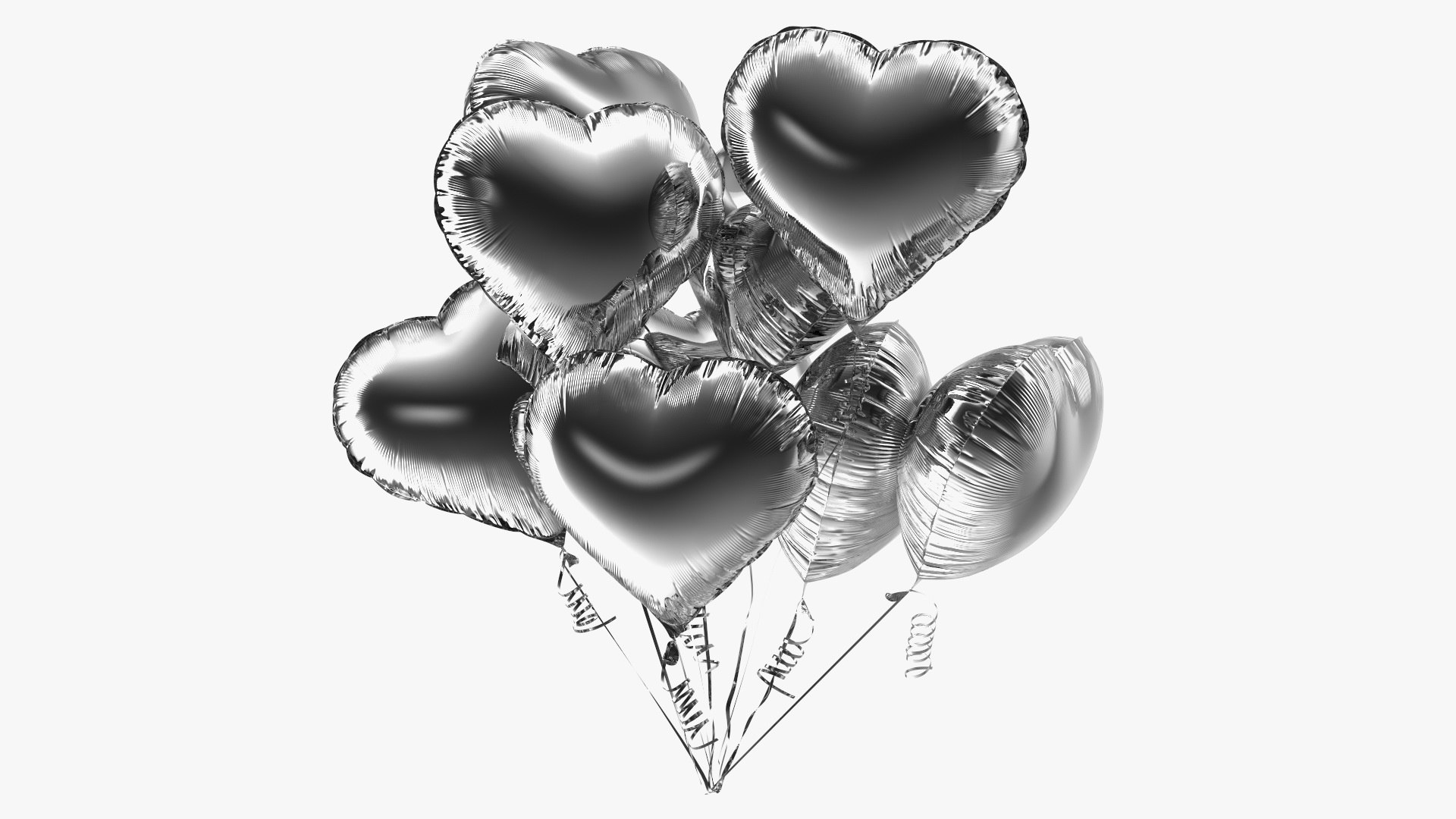 Heart Shaped Silver Balloon Bouquet 3D model preview