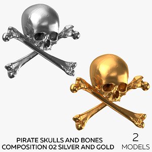 Pirate Skulls and Bones Composition 02 - Silver and Gold model