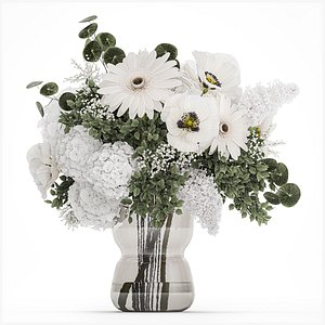 3D White Bouquet Of Flowers Poppy Hydrangea Gerbera 461