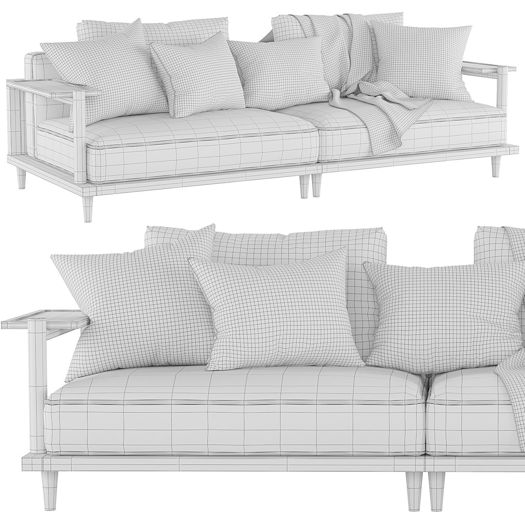 3D Model Riddle Ash Wood Outdoor Sofa By Acanva - TurboSquid 2141489