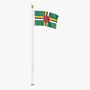 3D Dominica Flag Stand Pole Animated Loop model