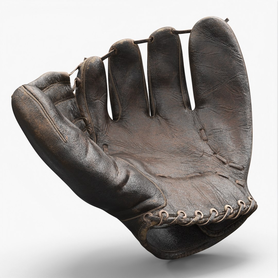 Classic Worn Baseball Glove Black 3D model preview