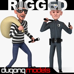 Rigged Cartoon Policeman & Thief