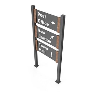 Directional Sign with Metal and Wooden Details 3D