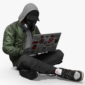 Hacker Streetwear Character Sitting Pose 3D