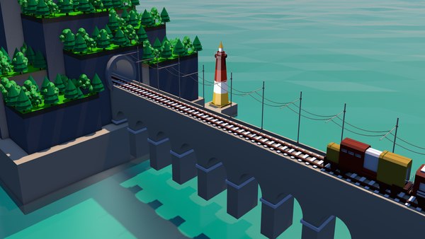 SimplePoly Train Scene - Low Poly Ambient Scene - Low-Poly Low-poly 3D model model