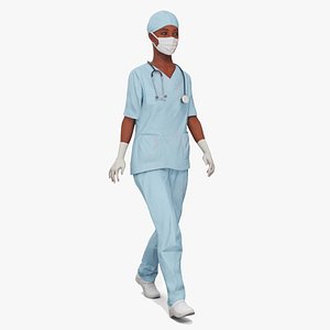 Female Nurse with Stethoscope and Surgical Mask Rigged for Maya