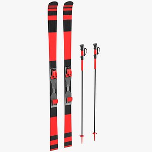 alpine skis poles 3D model