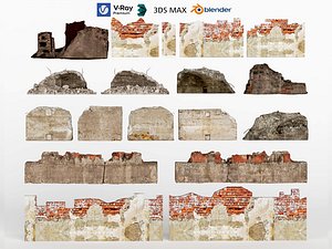 Ruined Brick Walls and Damaged Structures