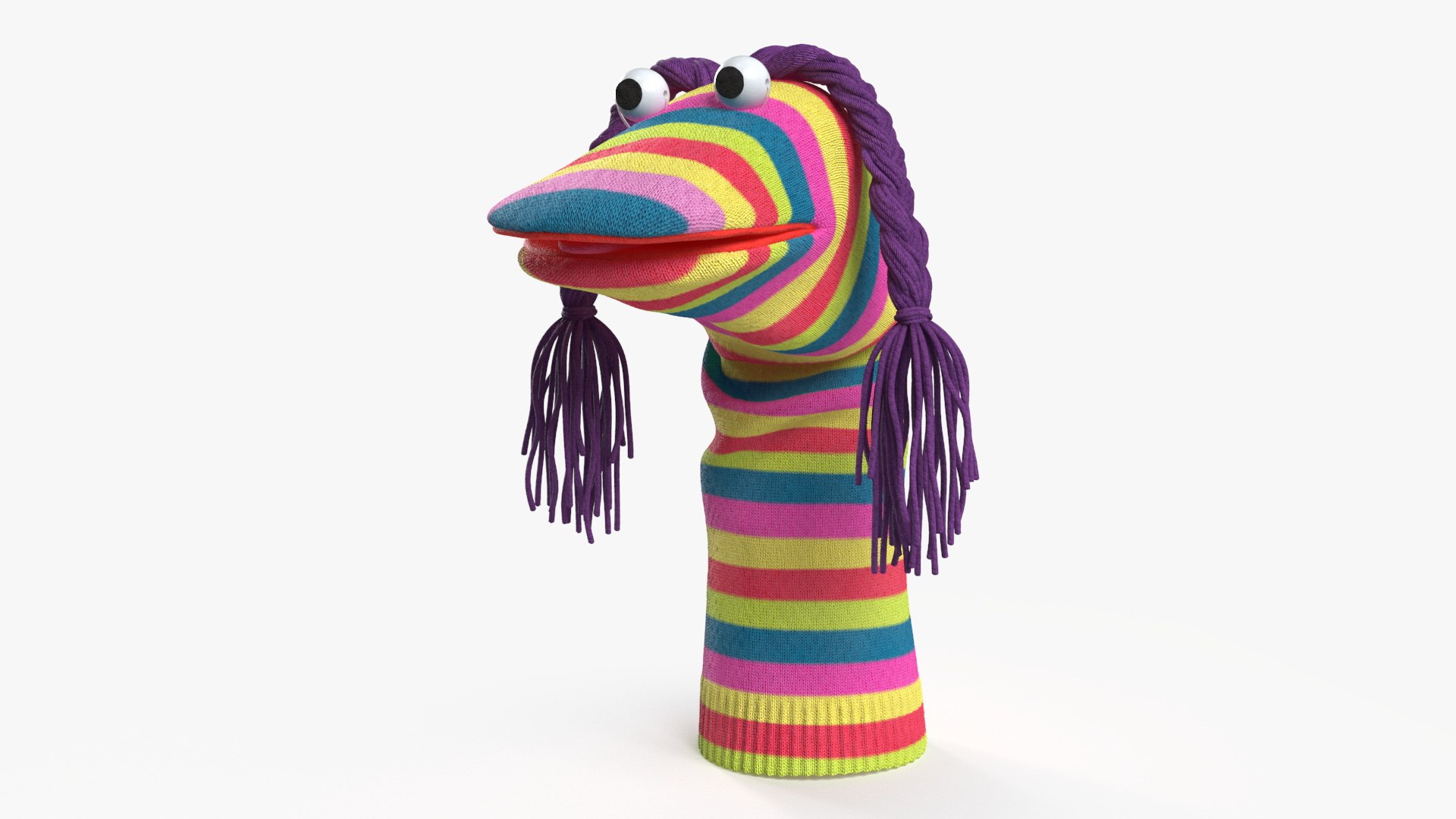 Striped Sock Puppet with Googly Eyes Girl 3D model preview