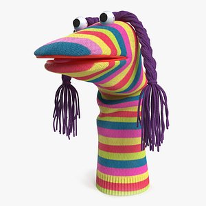 Striped Sock Puppet with Googly Eyes Girl 3D
