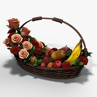 Basket with flowers and fruits 3d model