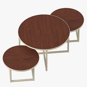 Display Round Table Set Type 03 Dark Wood Beige Black Gray and White