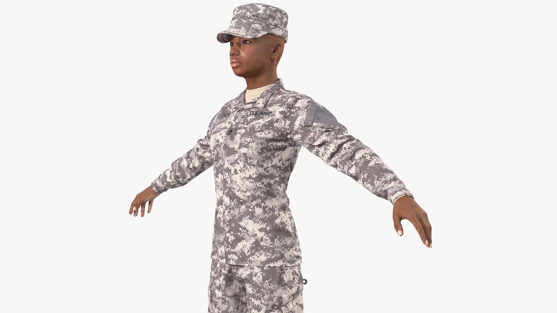 Black Female Soldier ACU Neutral Pose 3D model preview