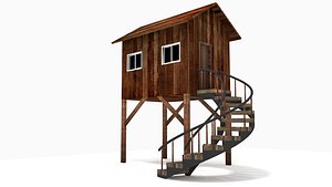 resort style wooden hut house 3D model