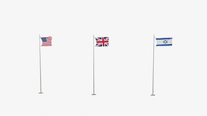 animated flags usa israel uk 3D