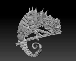 3D chameleon steampunk panel