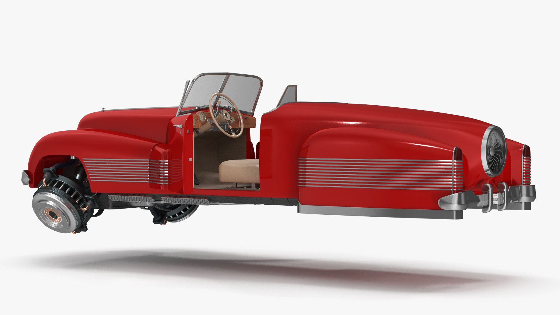 Hover Retro Car Red New Rigged for Cinema 4D 3D model preview