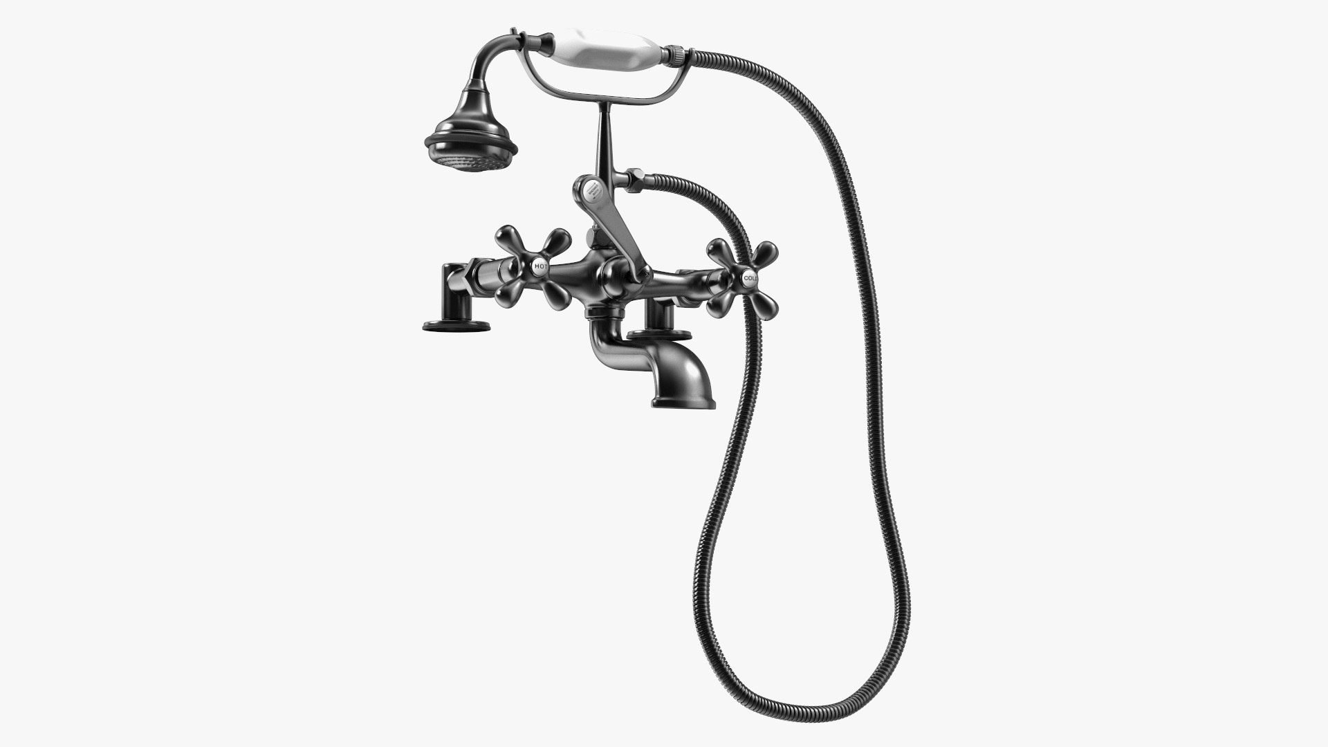Traditional Crosshead Bath Shower Mixer Tap Black 3D model preview