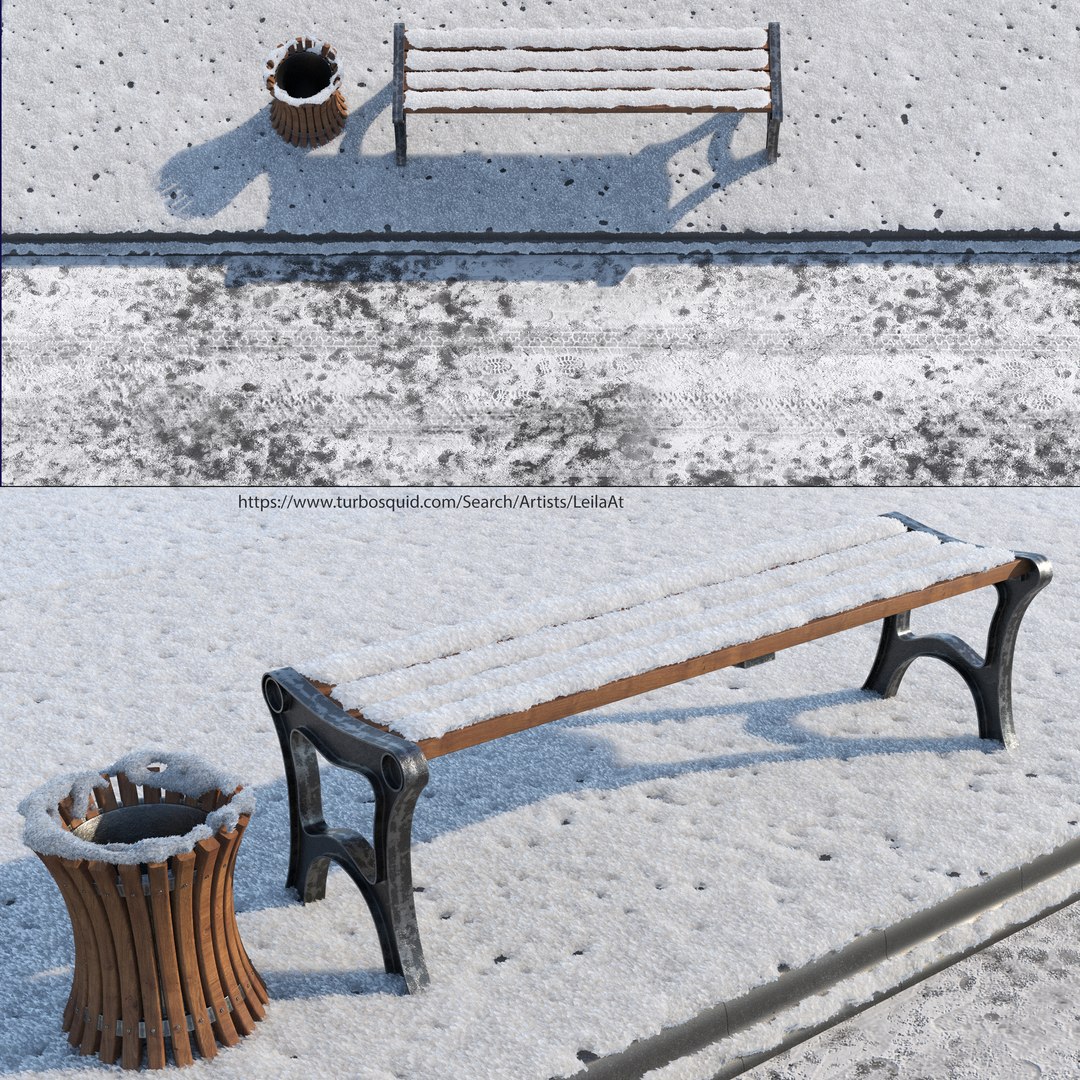 3D Snow Bench Sidewalk Street Model - TurboSquid 1899247