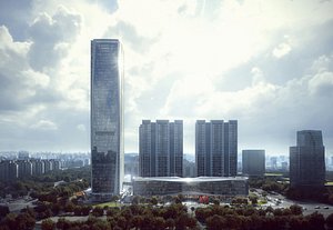Contemporary City Business District Skyscraper and Mall Complex 3D model