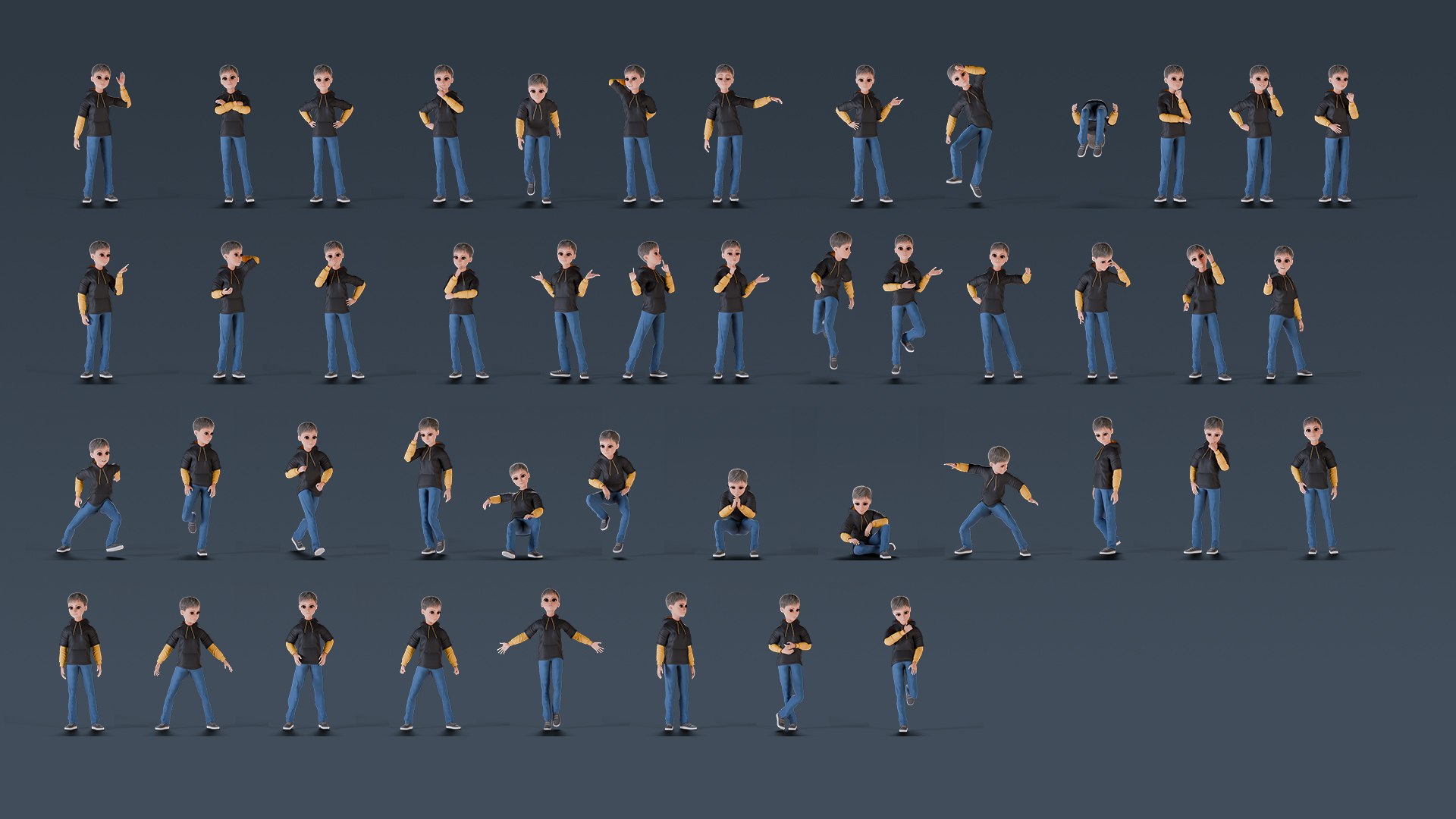 Cartoon Young Boy Rigged model https://p.turbosquid.com/ts-thumb/N3/SoIFhC/cf/poses/jpg/1751698445/1920x1080/fit_q87/cbecdb9dcd96c31bce57e1ff4d4e5af956fe6cc6/poses.jpg