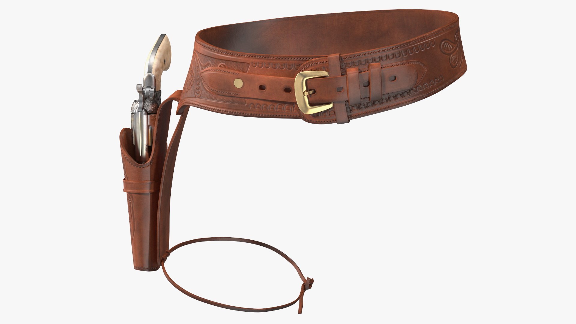 Western Gun Belt with Revolver 3D model preview