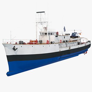 3D model Research Vessel with Helicopter