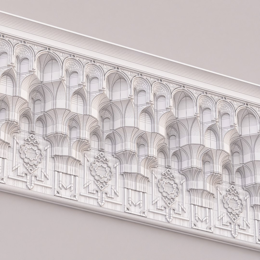 3D model Classic Islamic Muqarnas Cornice 006 https://p.turbosquid.com/ts-thumb/N4/OI9SDk/d5/wireframe_1/jpg/1768215748/1920x1080/fit_q87/b05f58bce5100afceb9013650760adf751ffad28/wireframe_1.jpg