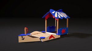 Sandbox boat with a house 3D model