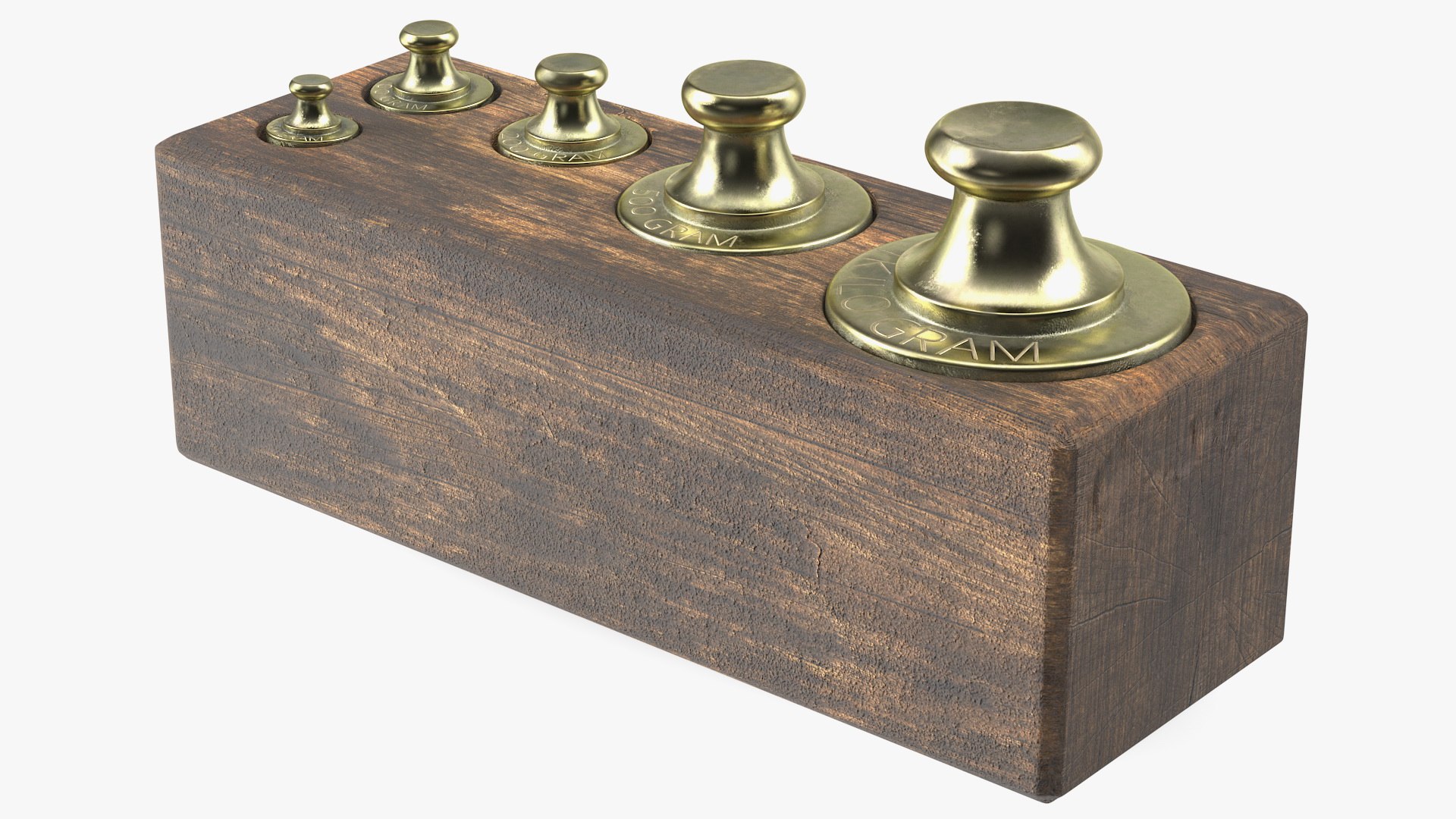Antique Balance Scale Weights in Wooden Box 3D model preview