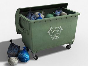 Trash container with trashbags, 4 different textures