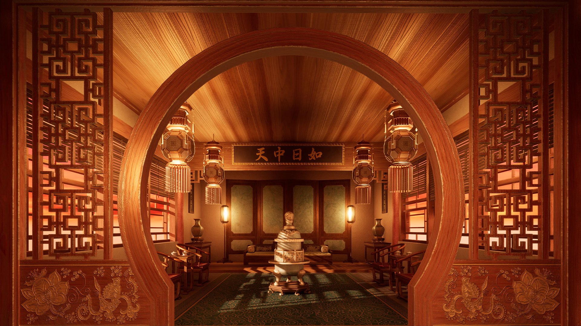Elegant Traditional Chinese Hall Interior - Modular Environment 3D ...