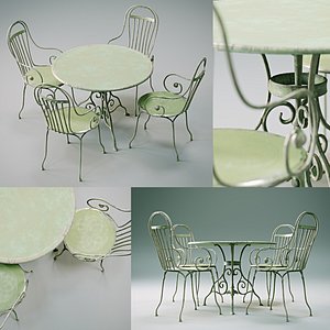 Antique Outdoor - Garden table and chairs - Furniture set 3D model