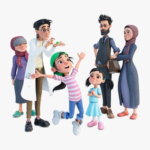 3D Cartoon Noola Family 6 characters Rigged 3D model