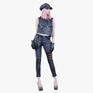 Sexy Woman in Black Biker Pants Remastered 3D model