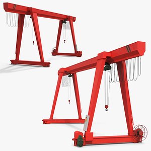 3D Lift Gantry Crane Single Frame Red Rigged model