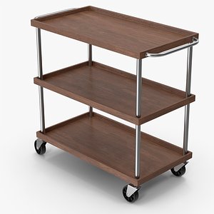 3D Dark Wood Service Trolley model