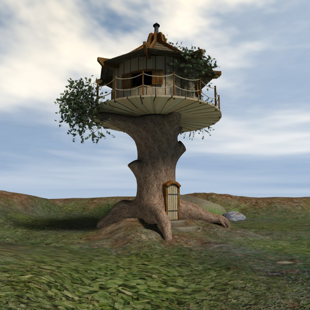 wooden-house-tree-3d-model