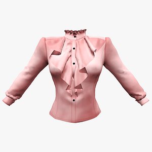 Ladies Blouse with Frills 3D model