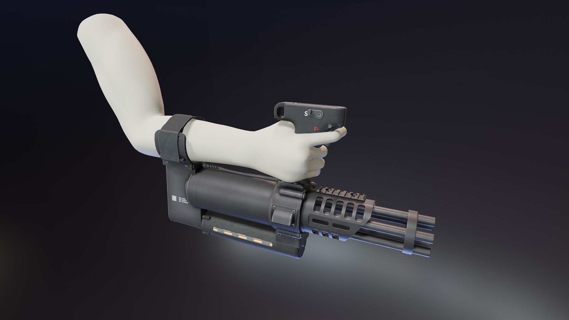 Arm Mounted 22LR Minigun model https://p.turbosquid.com/ts-thumb/N6/D19nwI/lI/22lr_minigun_prev_006/jpg/1730632801/1920x1080/fit_q87/7aa4a6a90484dff5757ab0ea8be44e2267b3ffef/22lr_minigun_prev_006.jpg