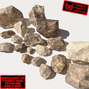 Rocks - Stones 12 Jagged RS56 - Dirty Tan 3D Rocks or Stones